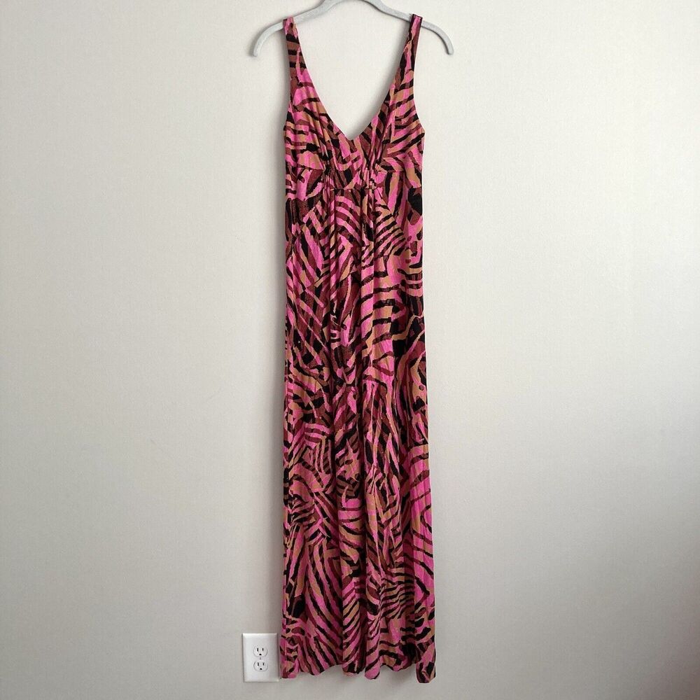 CAbi Womens Maxi Dress Pink Animal Print Sleeveless Stretch Knit Size Small